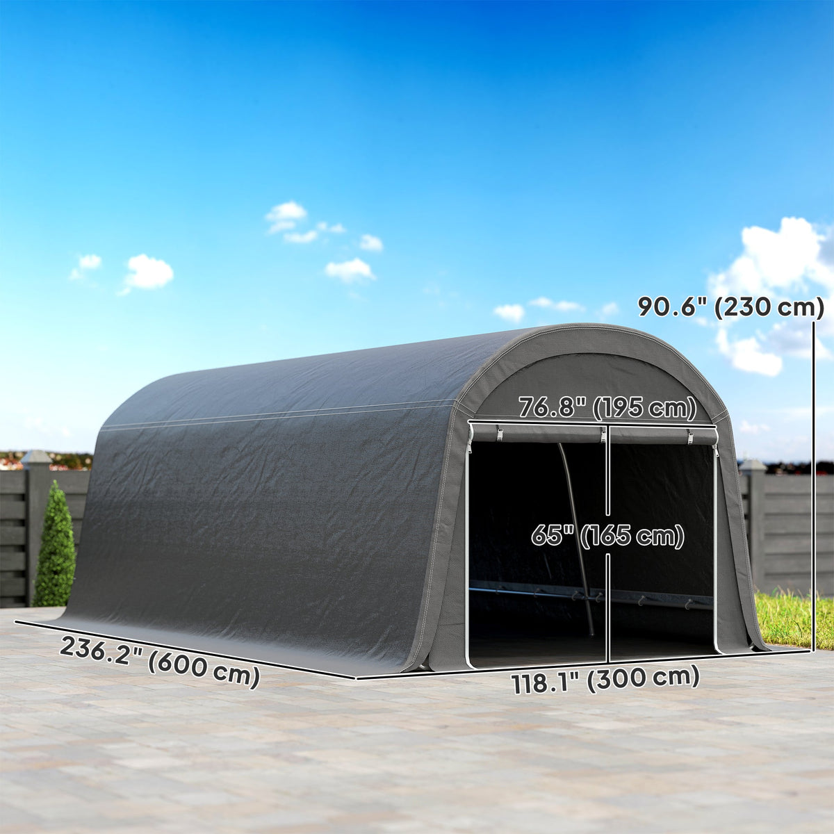 10' x 20' Portable Shed with Roll-up Zipper Door, Dark Grey — product view 5