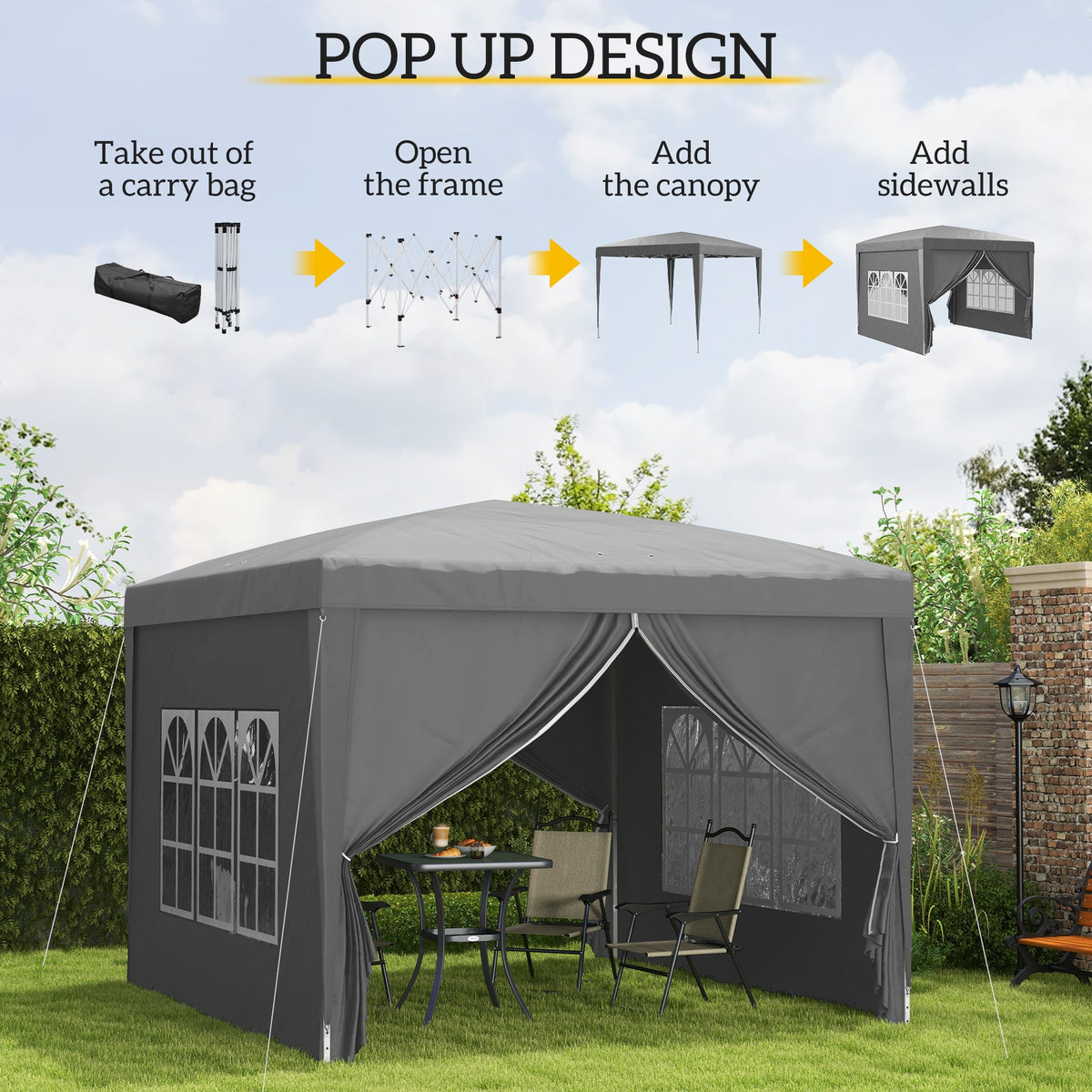 10' x 10' Pop-Up Party Tent Canopy with Carrying Bag, Grey — product view 5