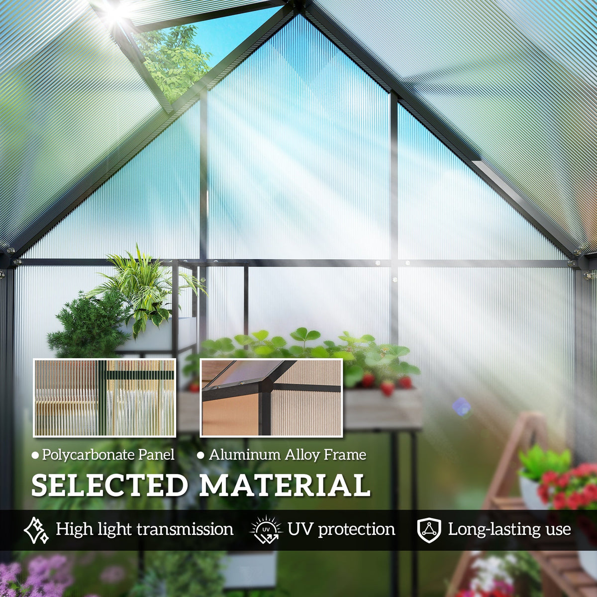 5.5 x 6.5ft Polycarbonate Greenhouse with Swing Door & Window, Black — product view 7