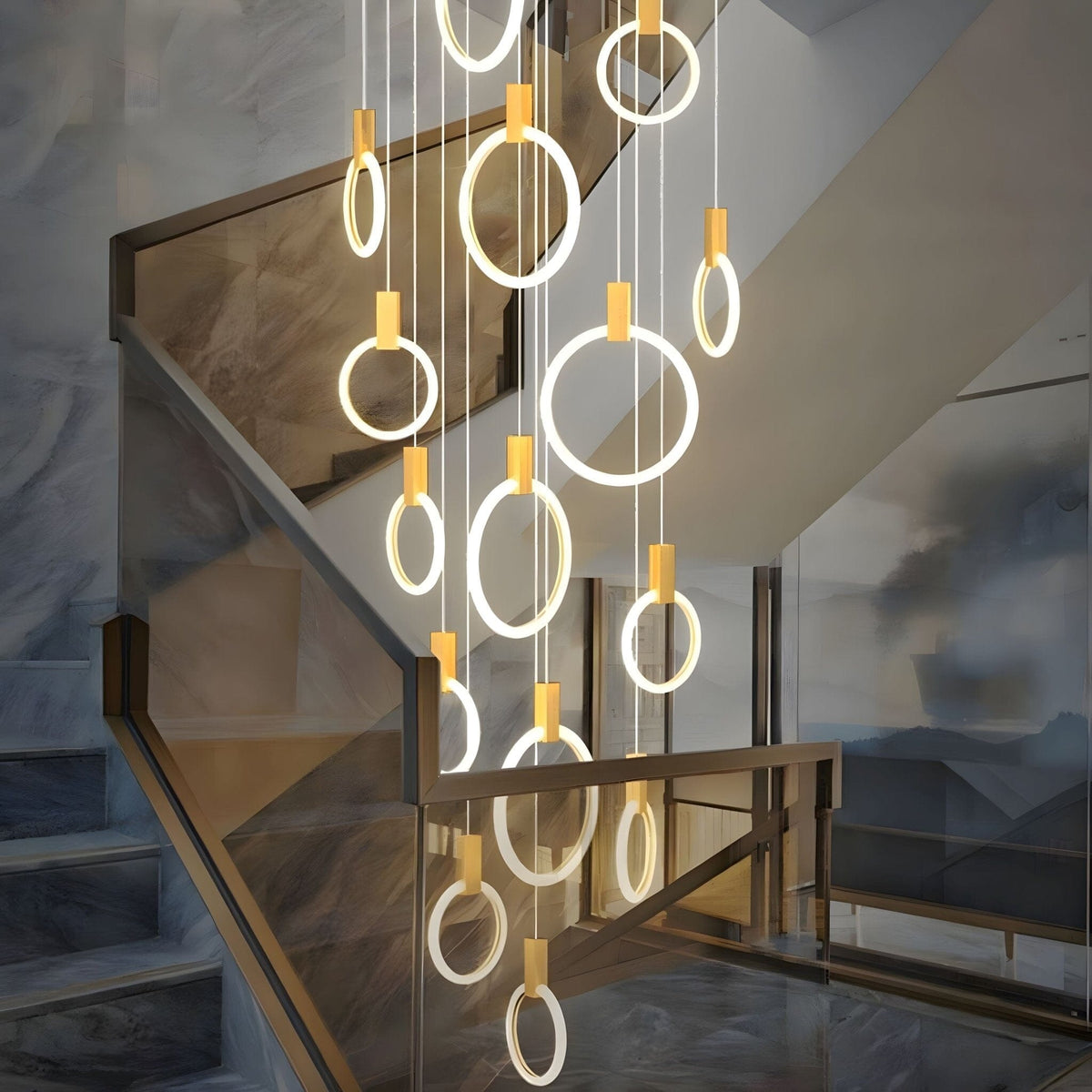 HALO Wood Ring LED Chandelier Dimmable Dining Room Living Room Staircase — 1 to 5 Rings — product view 7
