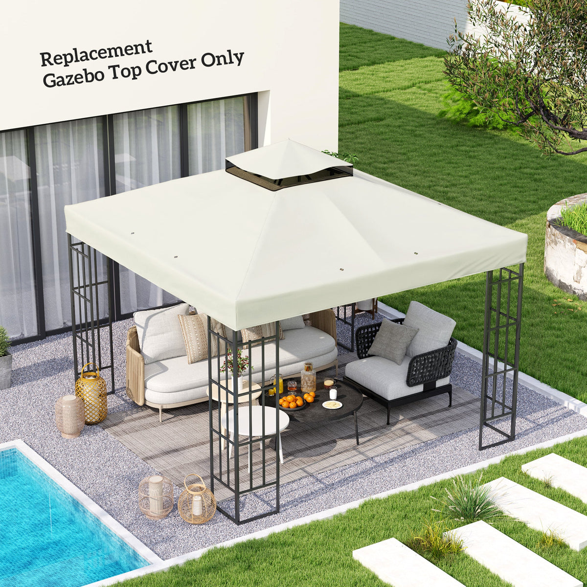 10' x 10' 2-Tier Gazebo Replacement Canopy Top Cover in Light Grey — product view 3