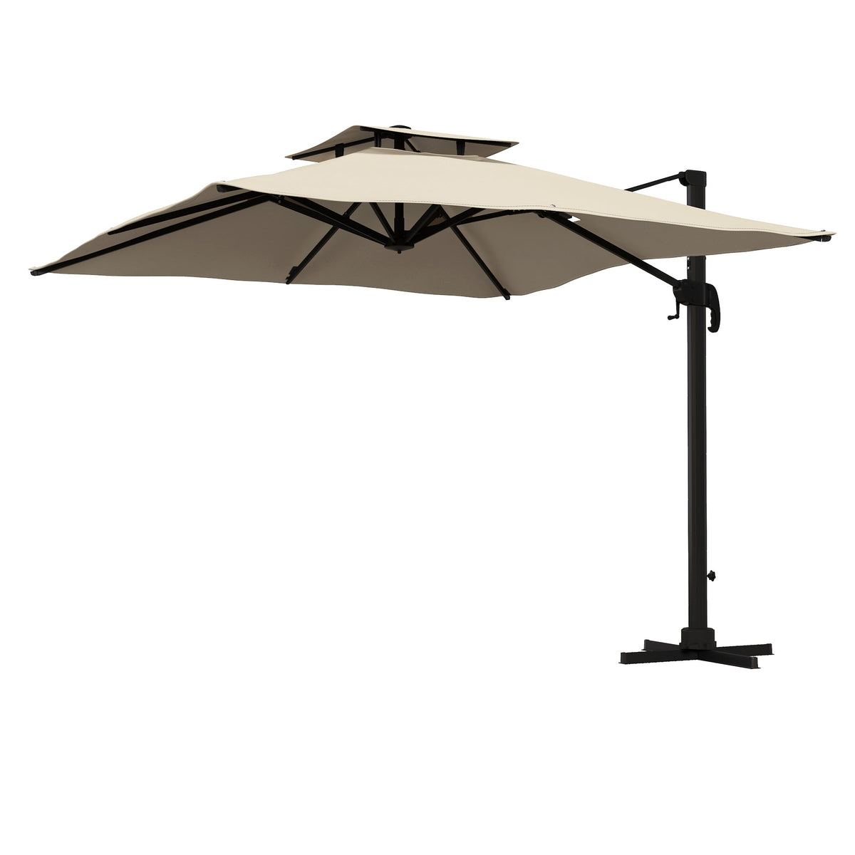 10ft Square Cantilever Patio Umbrella with 360° Rotation and Double Canopy, Khaki — product view 2