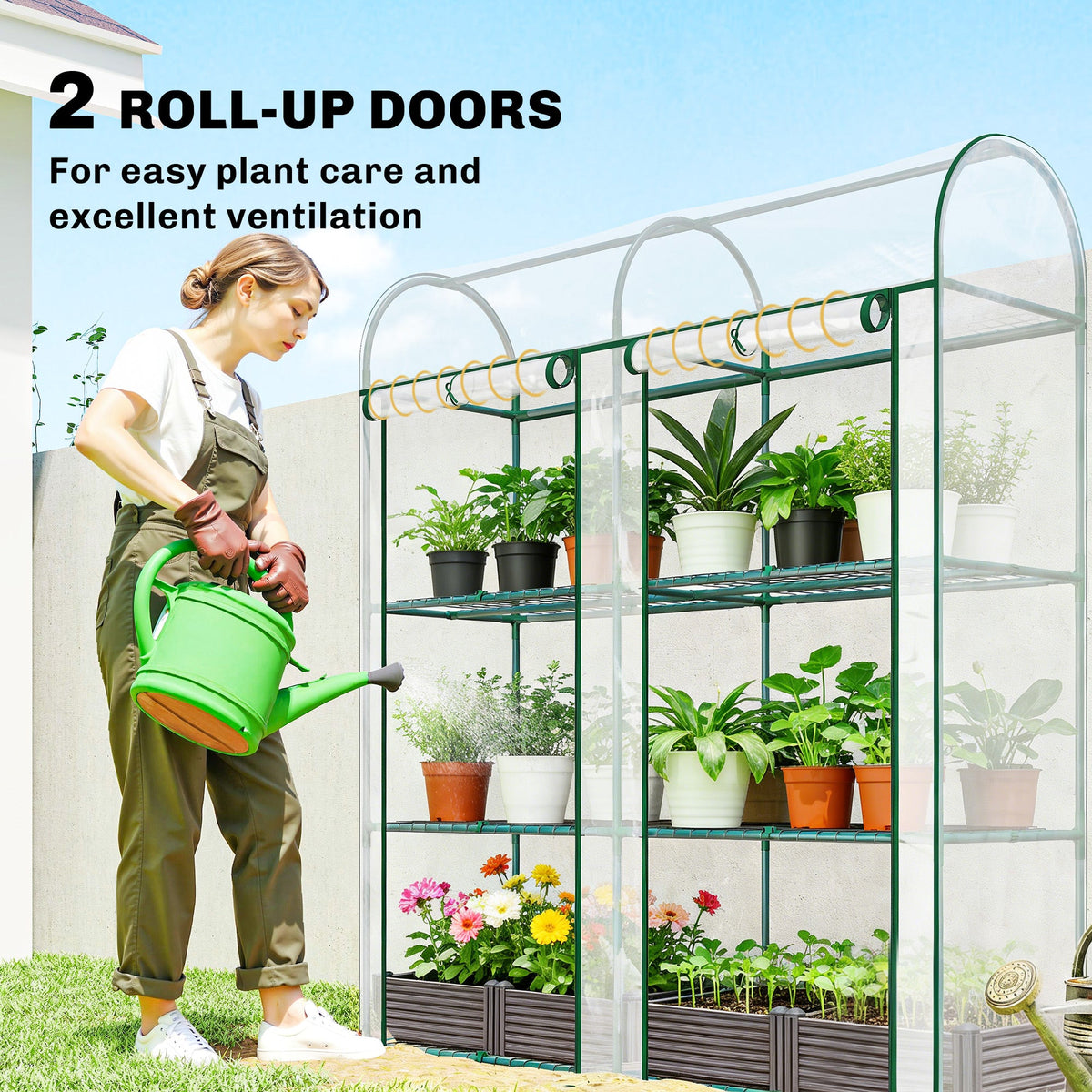 3 Tier Mini Greenhouse with 2 Roll-up Doors, 56.3" x 18.1" x 64.6" — product view 7