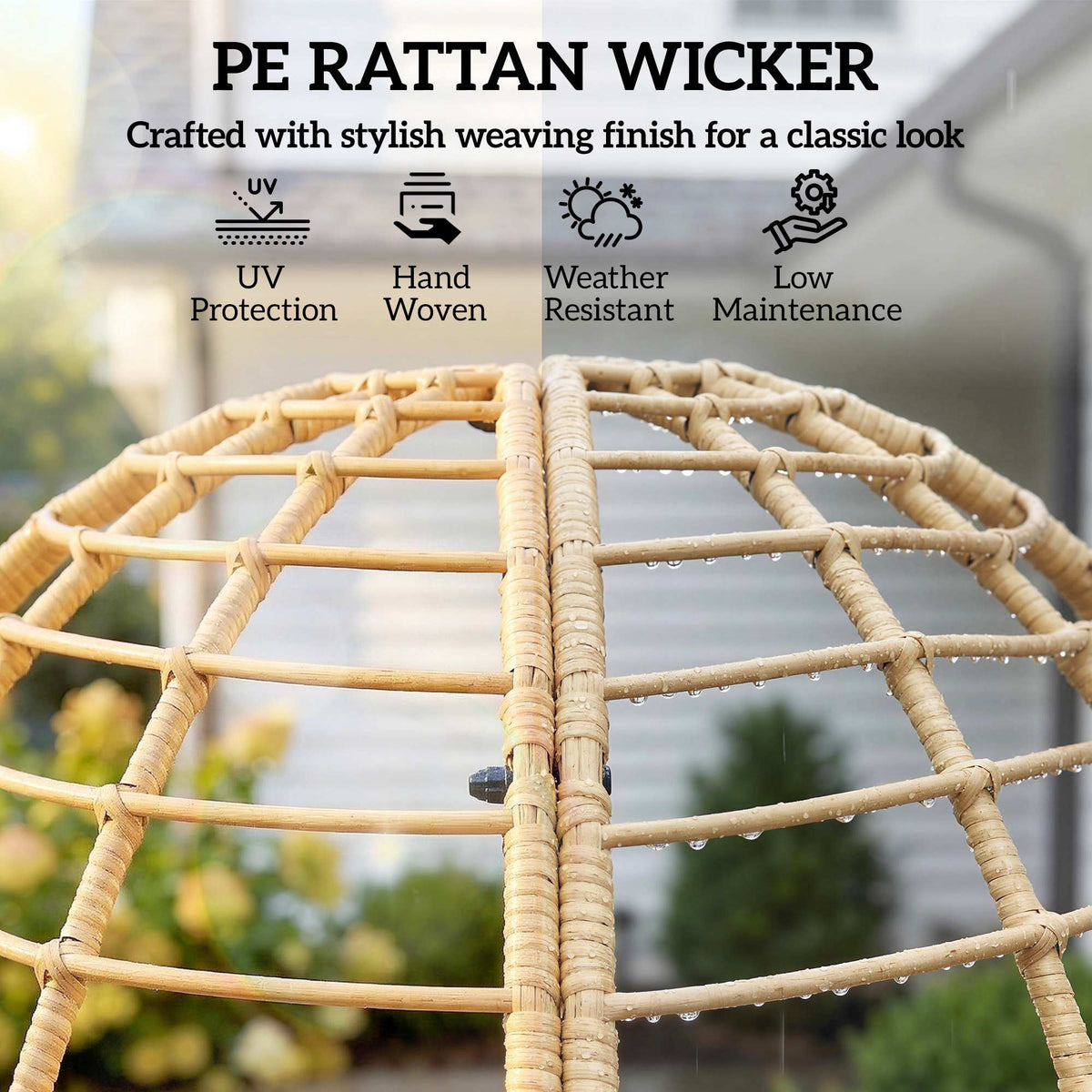 Standing Egg Chair with Footstool, PE Rattan Egg Chair with Cushions, Beige — product view 7