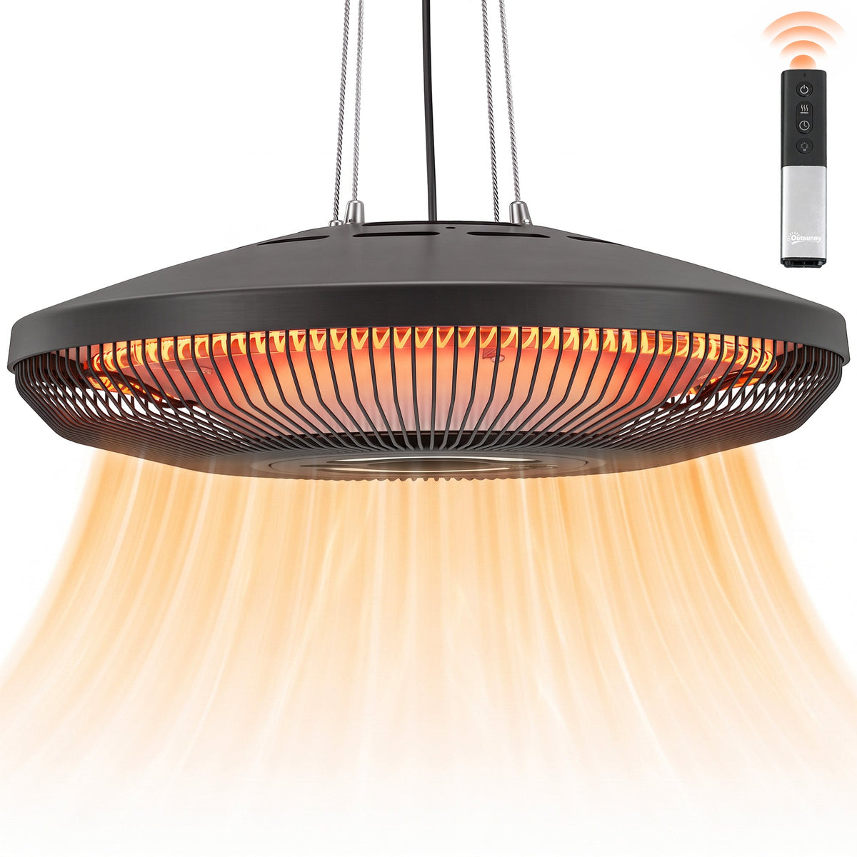 Hanging Patio Heater with LED Light, Touch & Remote, 1000/2000W IP65, Black — product view 2