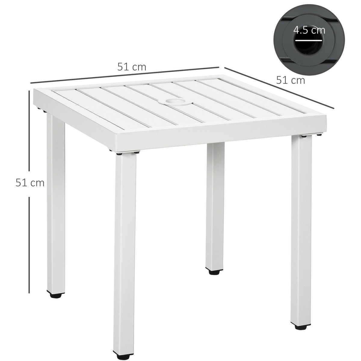 51 x 51 cm Garden Side Table with Umbrella Hole, White — product view 5