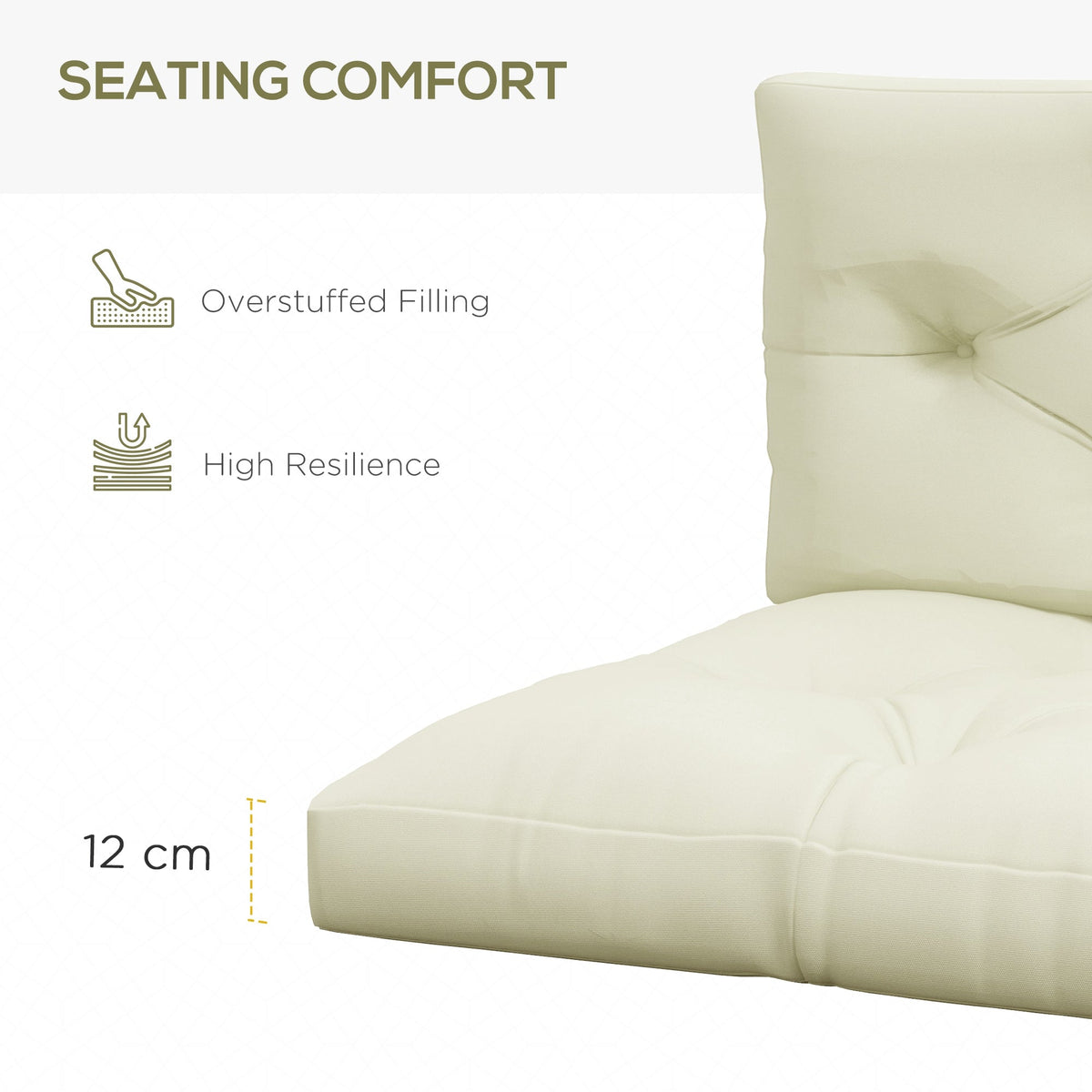2-Seater 5" Thick Outdoor Seat Cushions with Back for Loveseat, Cream White — product view 7