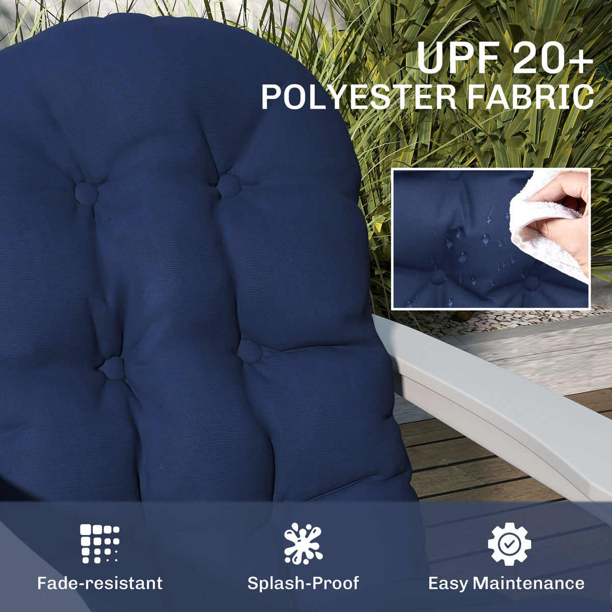 Tufted High-Back Adirondack Cushions Set of 2, Navy, with Ties & Non-Slip — product view 7