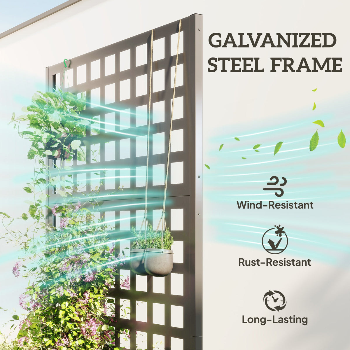 35" x 16" x 70" Raised Garden Bed with Trellis and Privacy Screen, Grey Wood Effect — product view 6