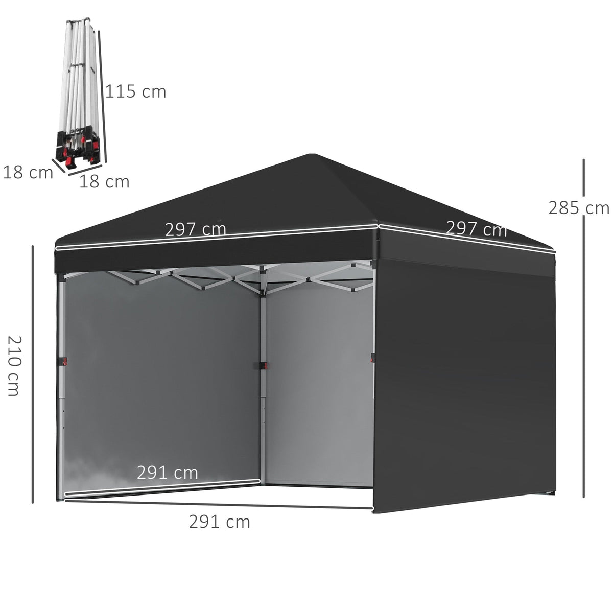 3 x 3m Pop Up Gazebo with 3 Sidewalls, Weight Bags & Wheeled Bag, Black — product view 5