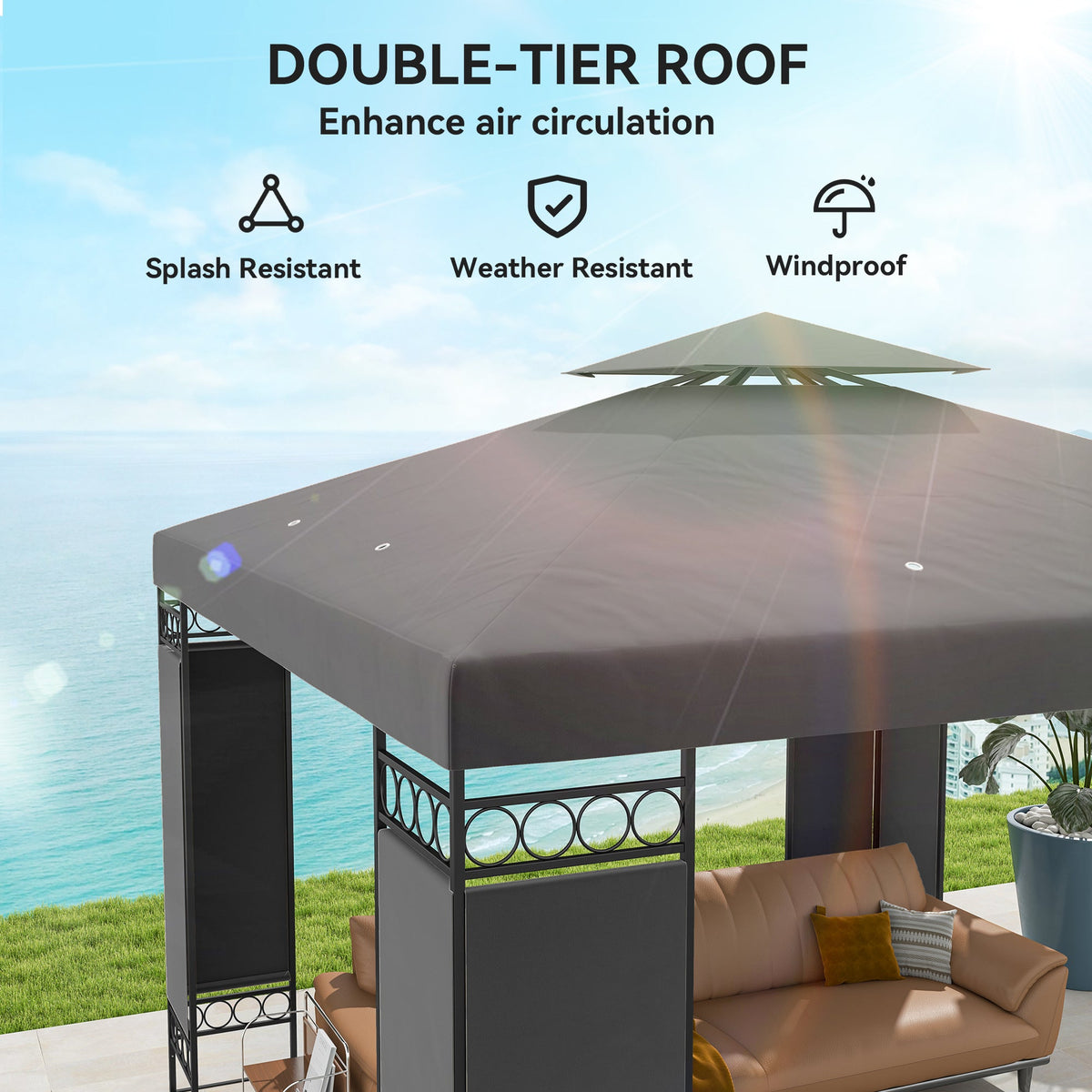 10 x 10 ft Canopy Gazebo with Double Roof and Mesh Screen Panels, Dark Grey — product view 6