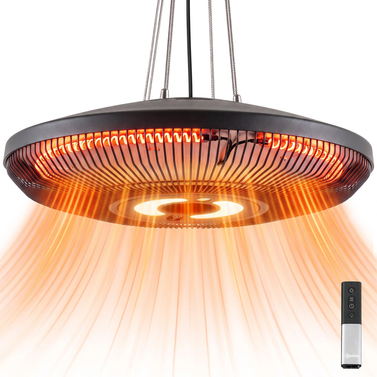 Electric Hanging Patio Heater with LED Light, 750/1500 W Infrared Heat & 24-Hour Timer — product view 1