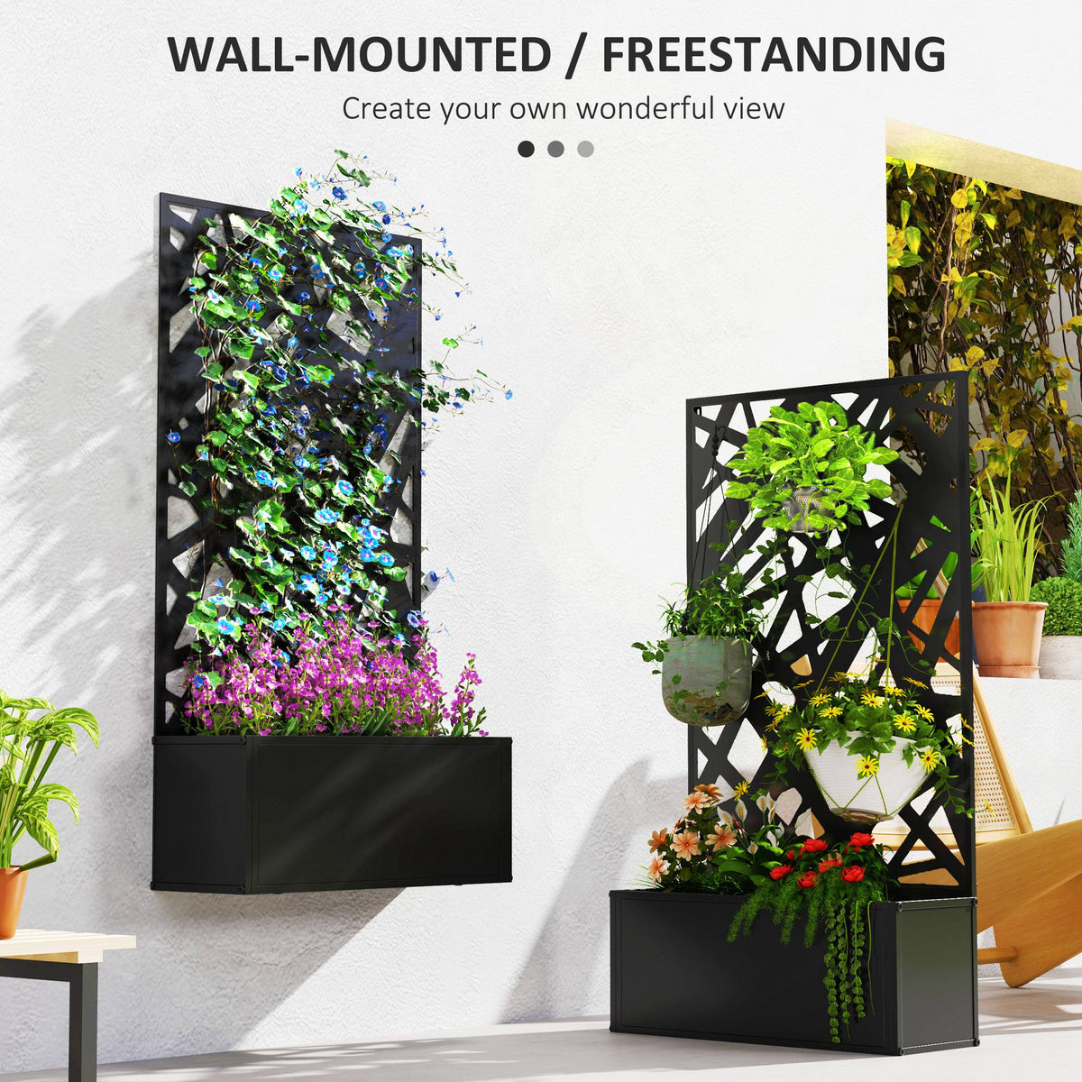 Metal Raised Garden Bed with Trellis Privacy Panel, Irregular Line Cut-Out — product view 6