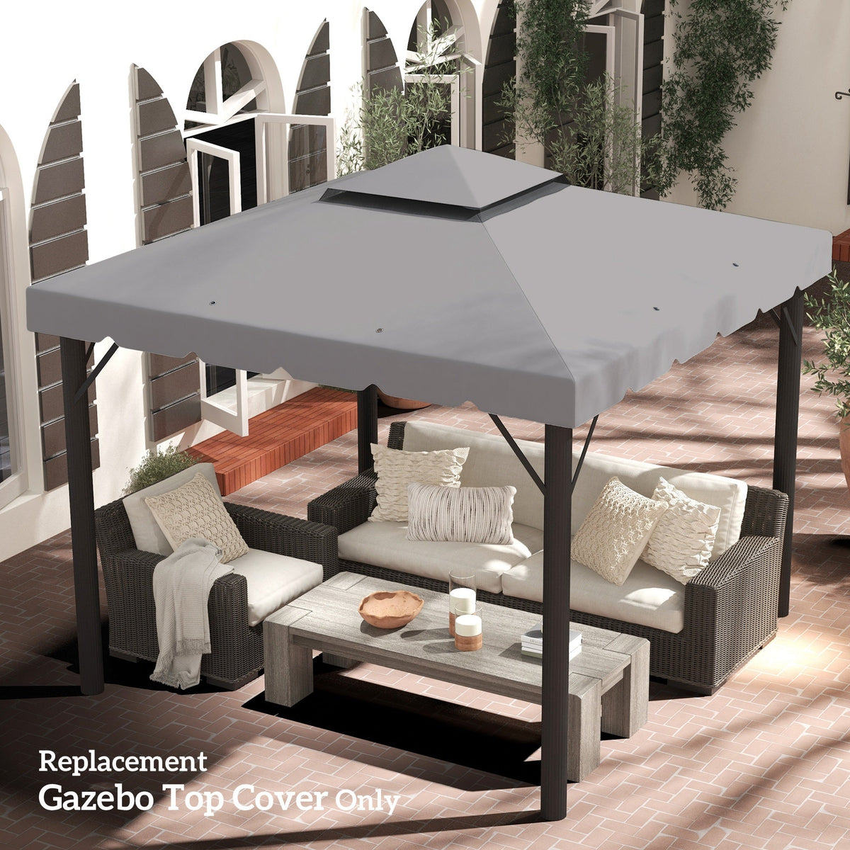 10' x 10' Gazebo Replacement Top with Double Vented Roof for Outdoor Patio Use, Light Gray — product view 4