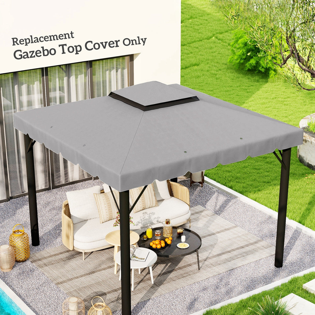 10' x 10' Gazebo Replacement Top with Double Vented Roof for Outdoor Patio Use, Light Gray — product view 3