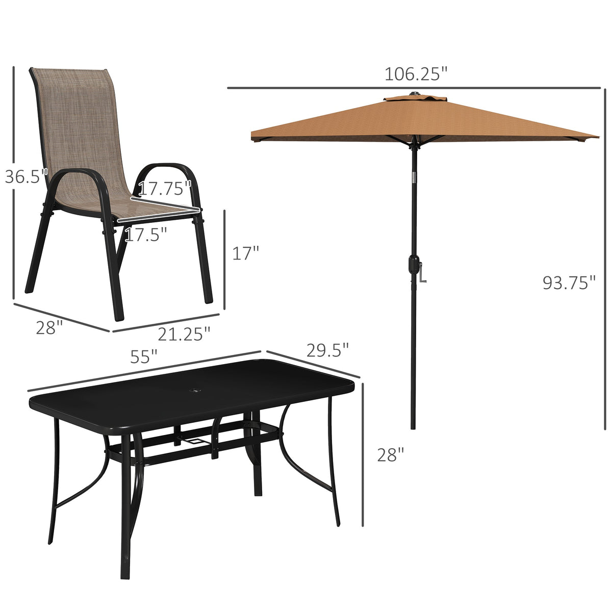 8-Piece Patio Dining Set with 9 Ft Umbrella, Mixed Brown — product view 5