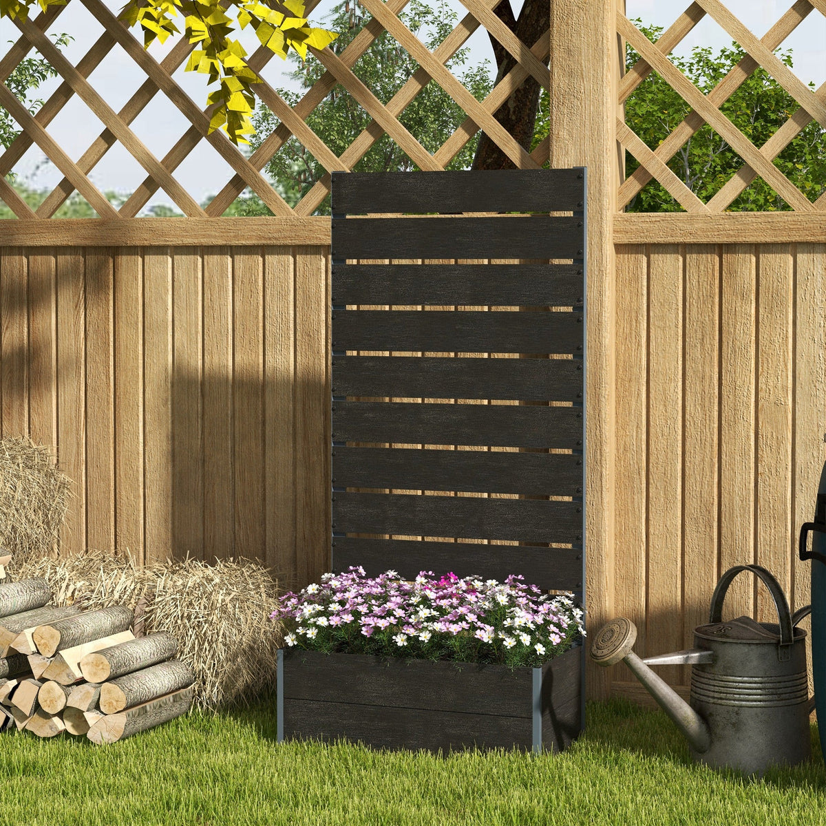 28" x 15" x 59" Raised Garden Bed with Trellis and Drain Gap, Black — product view 4