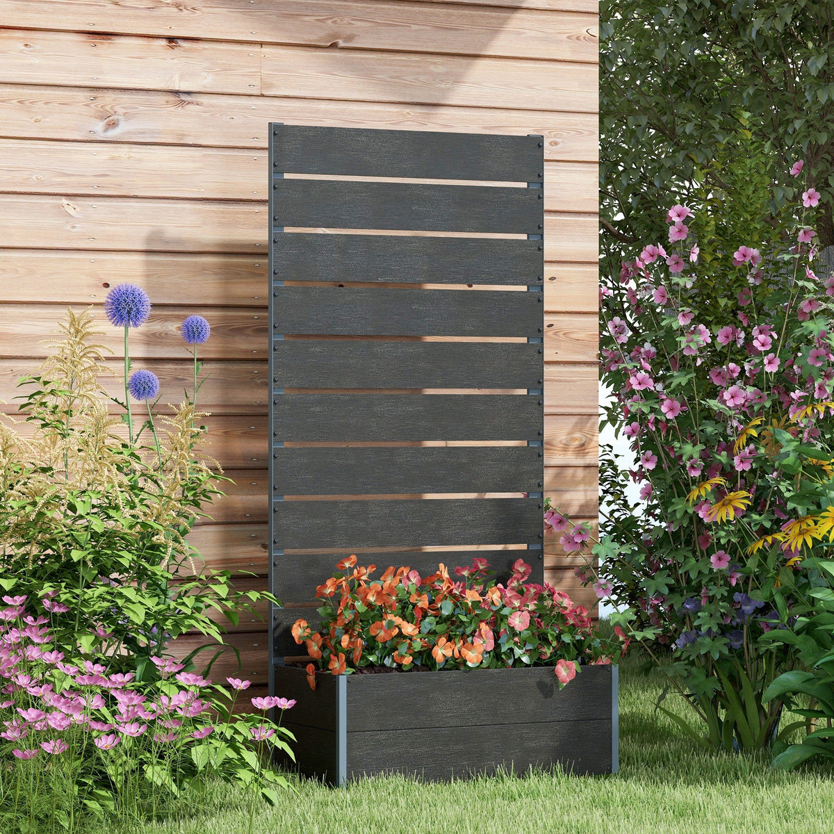 28" x 15" x 59" Raised Garden Bed with Trellis and Drain Gap, Black — product view 3