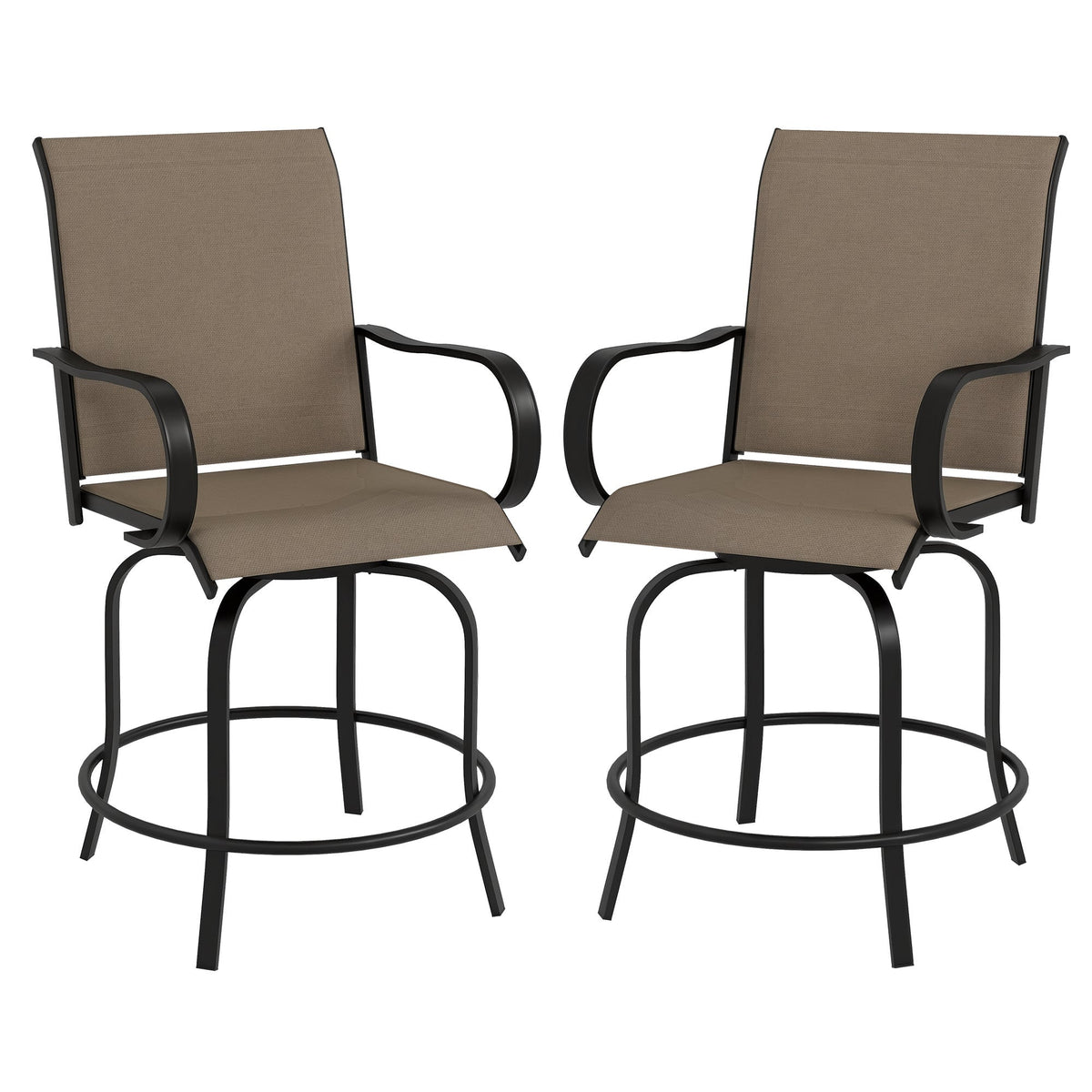 2-Piece Swivel Outdoor Bar Stools with Armrests, Tan — product view 1