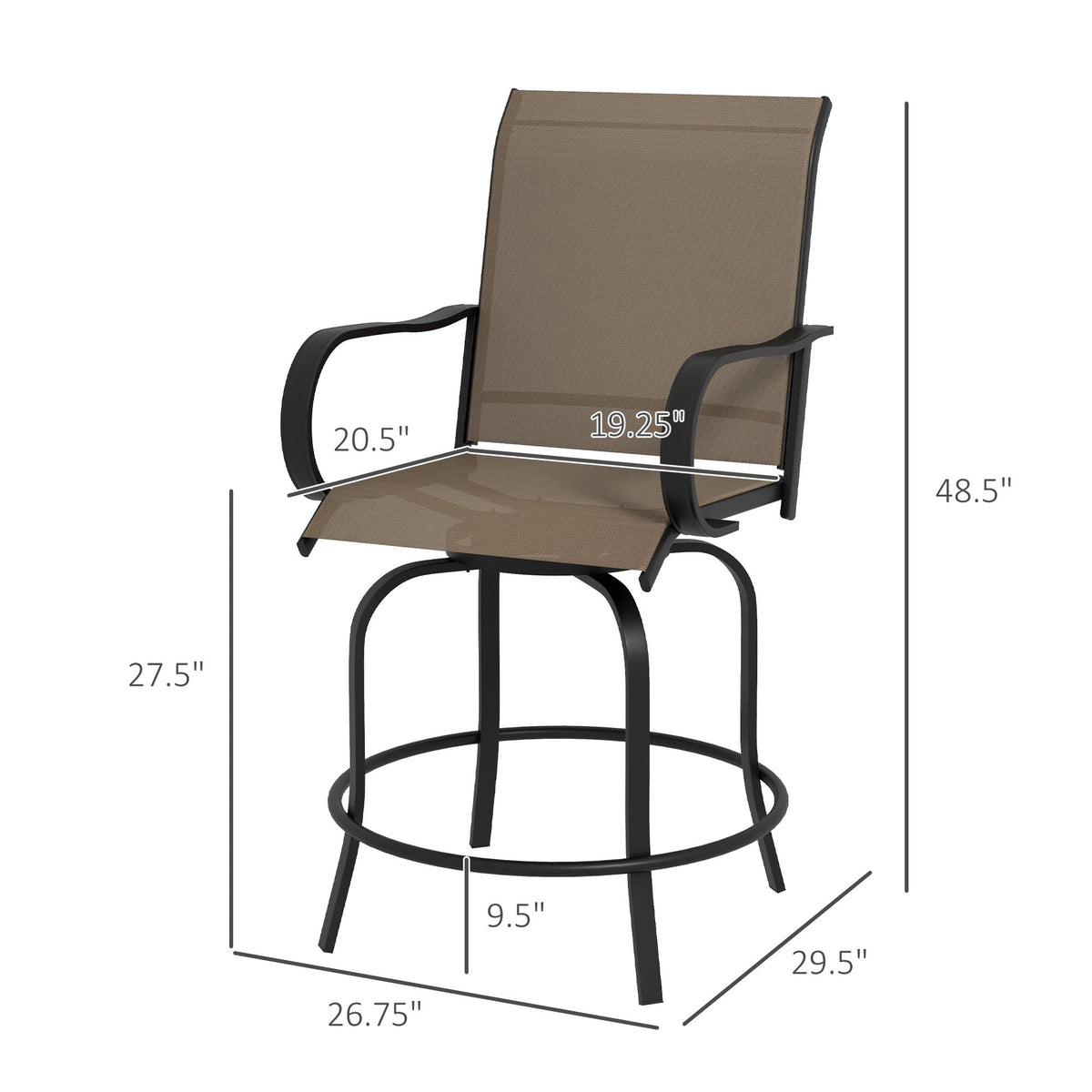 2-Piece Swivel Outdoor Bar Stools with Armrests, Tan — product view 5