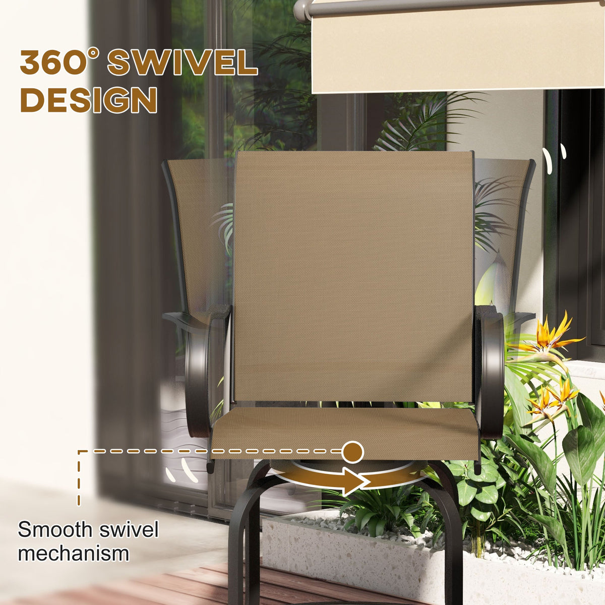 2-Piece Swivel Outdoor Bar Stools with Armrests, Tan — product view 6