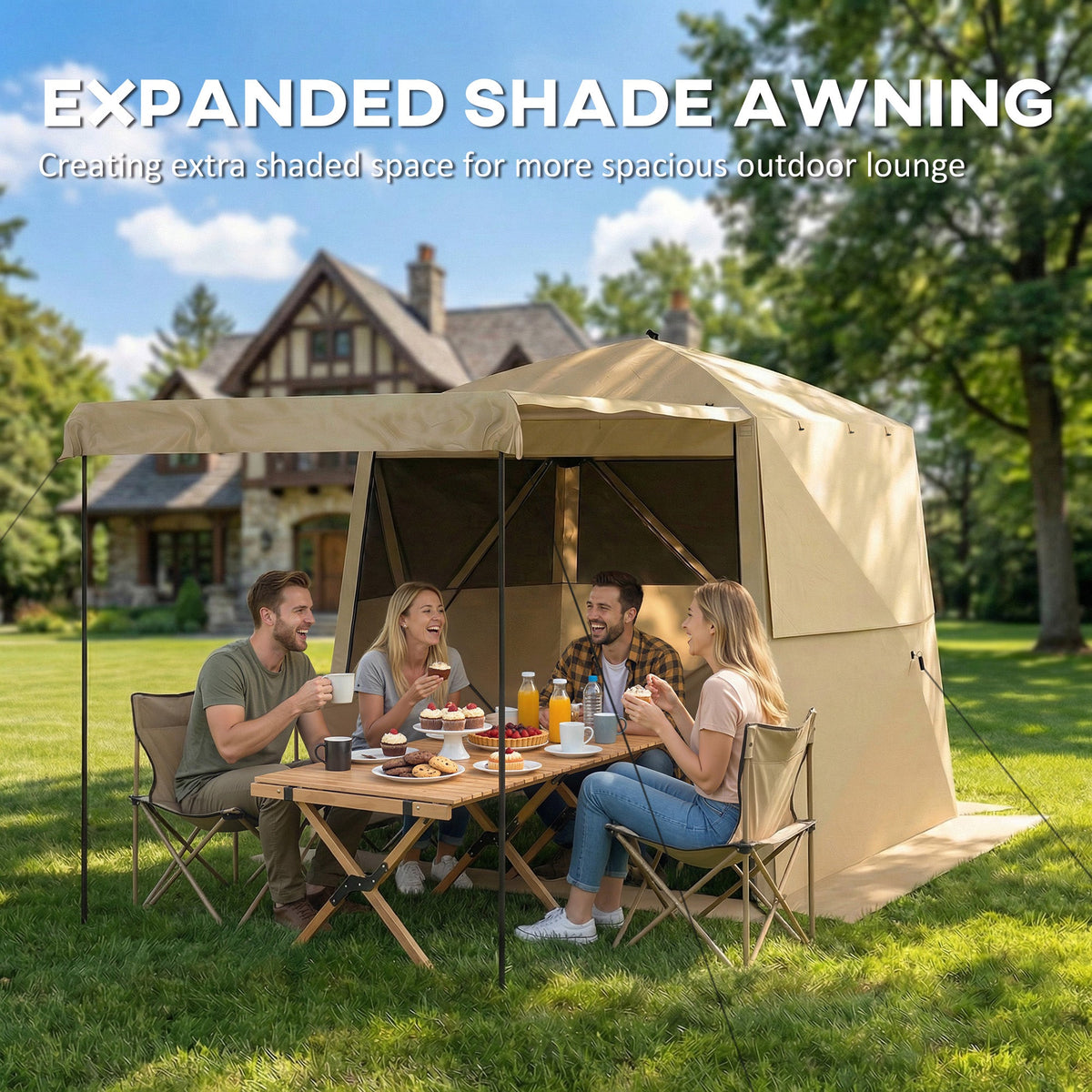 2 x 2 m Pop Up Gazebo with Awning, Sides, Mesh Windows & Carry Bag, Khaki — product view 7