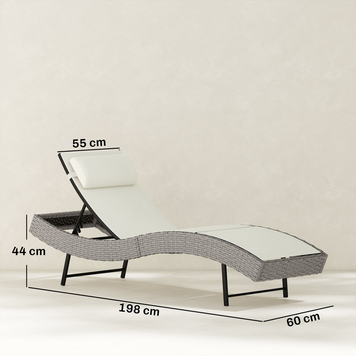 Rattan Sun Lounger with S-Shaped Seat and 5-Position Backrest, Cream White — product view 5