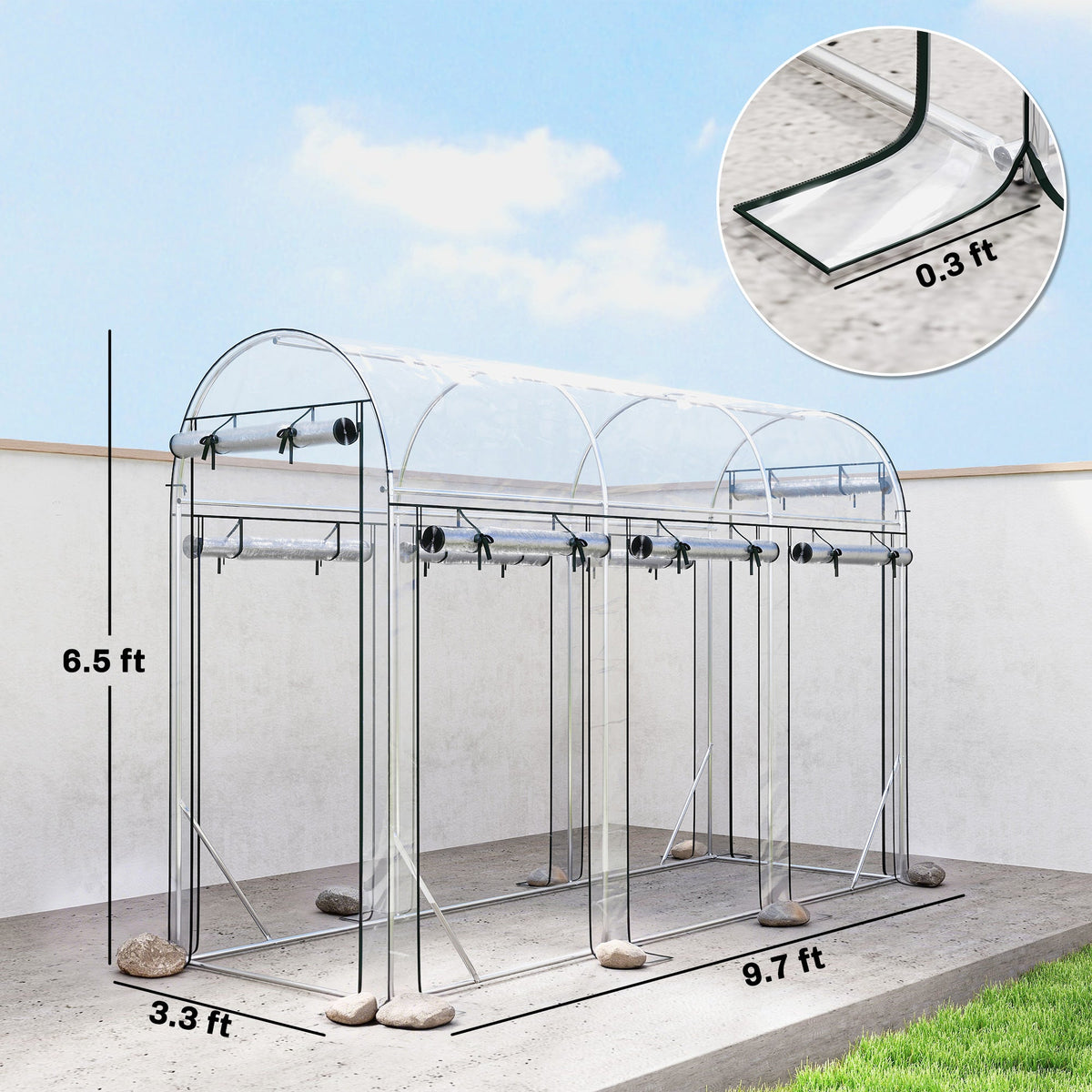 10' x 3' x 6.5' Walk-in Tunnel Greenhouse, Clear — product view 5