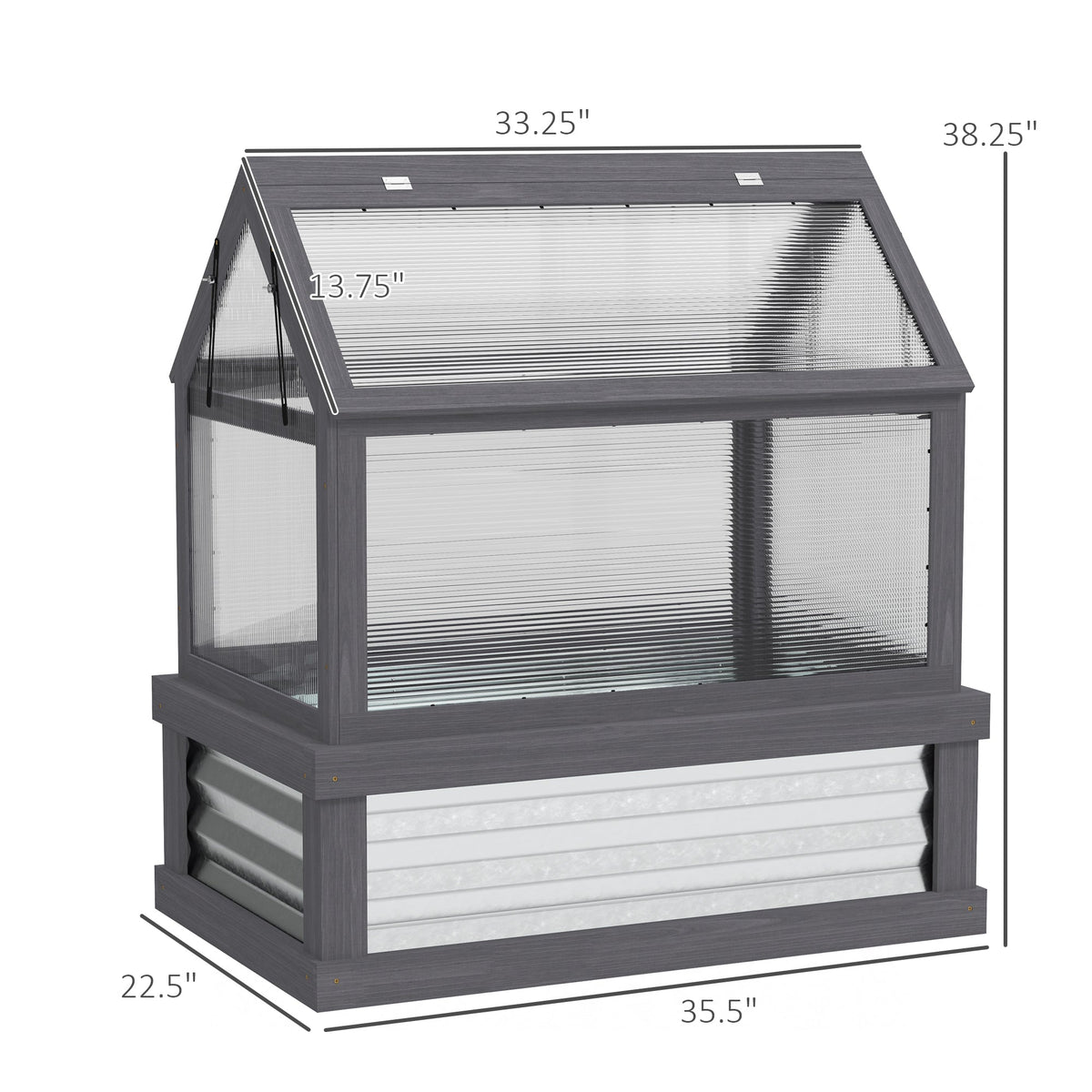 35.5" x 22.5" x 38.25" Raised Garden Bed Greenhouse, Gray — product view 5