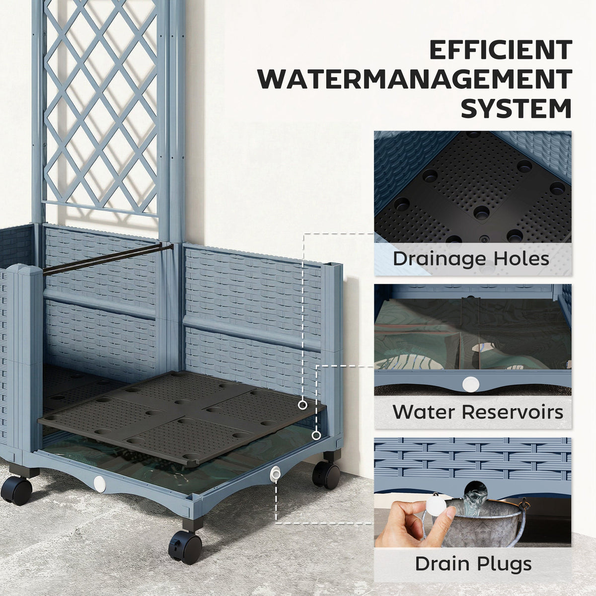 56.3" Self-Watering Planter Box with Trellis and Wheels, Gray — product view 7