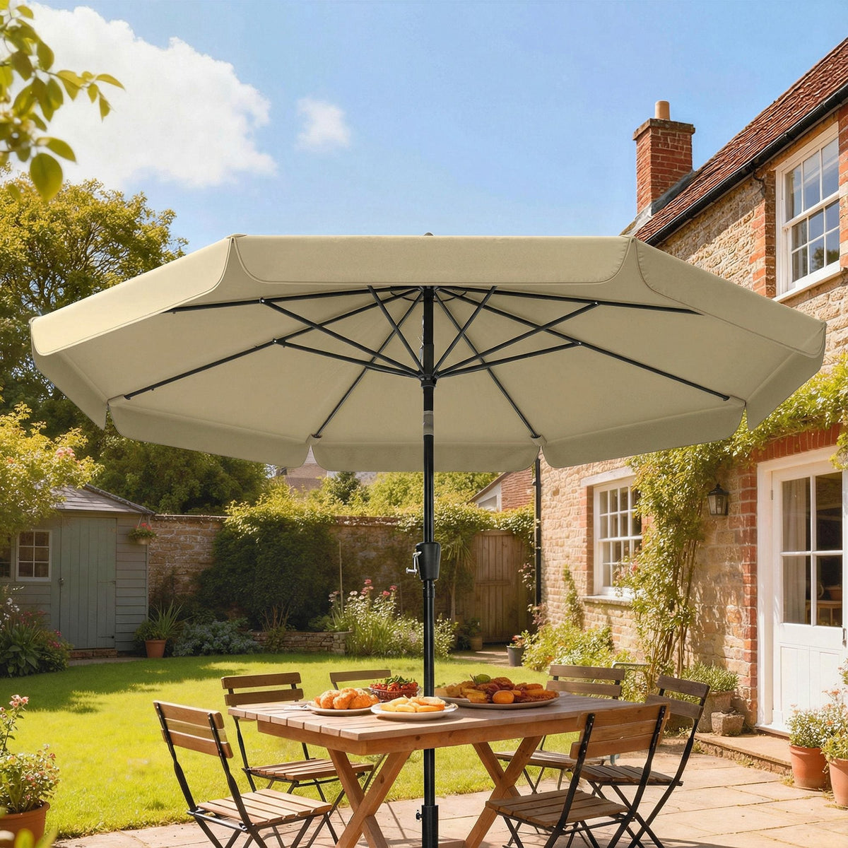 10ft Patio Umbrella with Push Button Tilt and Crank, Khaki — product view 3