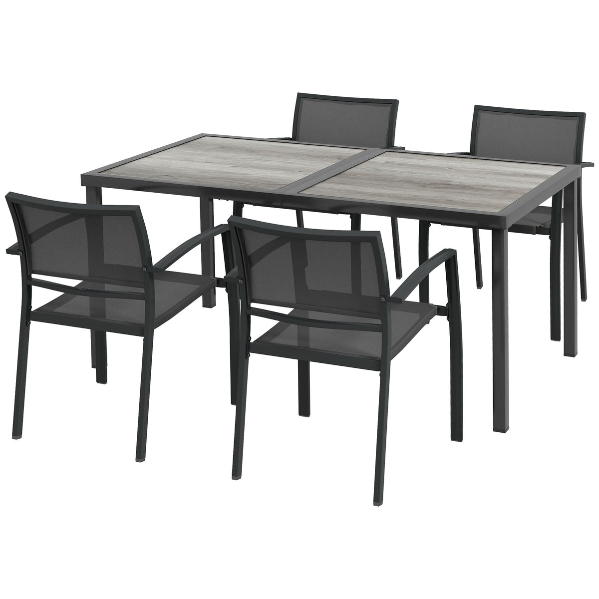 4 Seater Garden Dining Set with Stackable Armchairs, Grey — product view 2