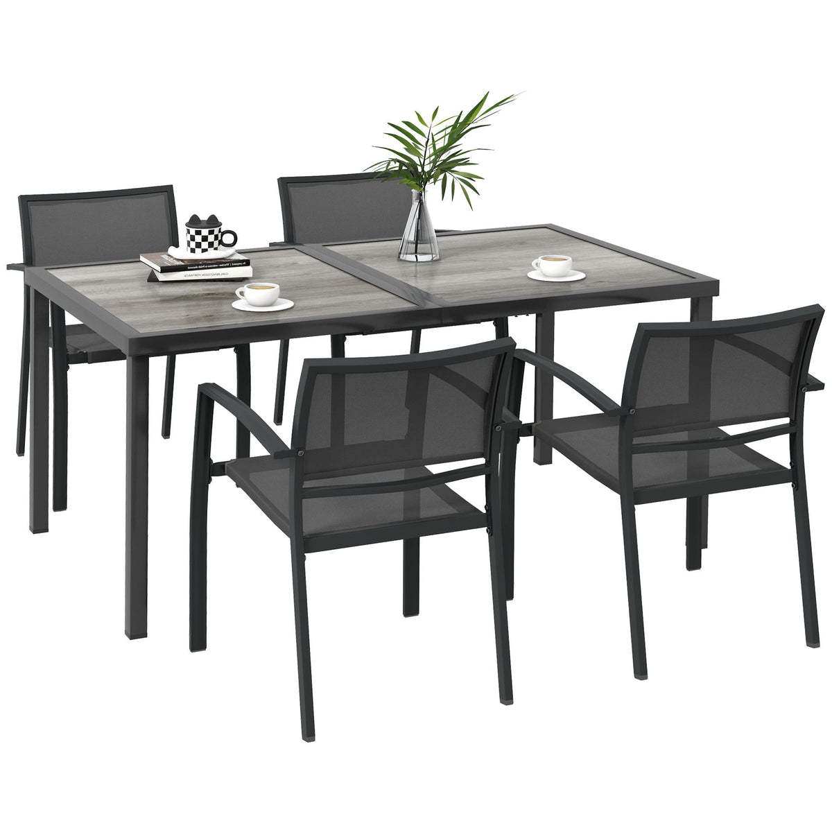 4 Seater Garden Dining Set with Stackable Armchairs, Grey — product view 1
