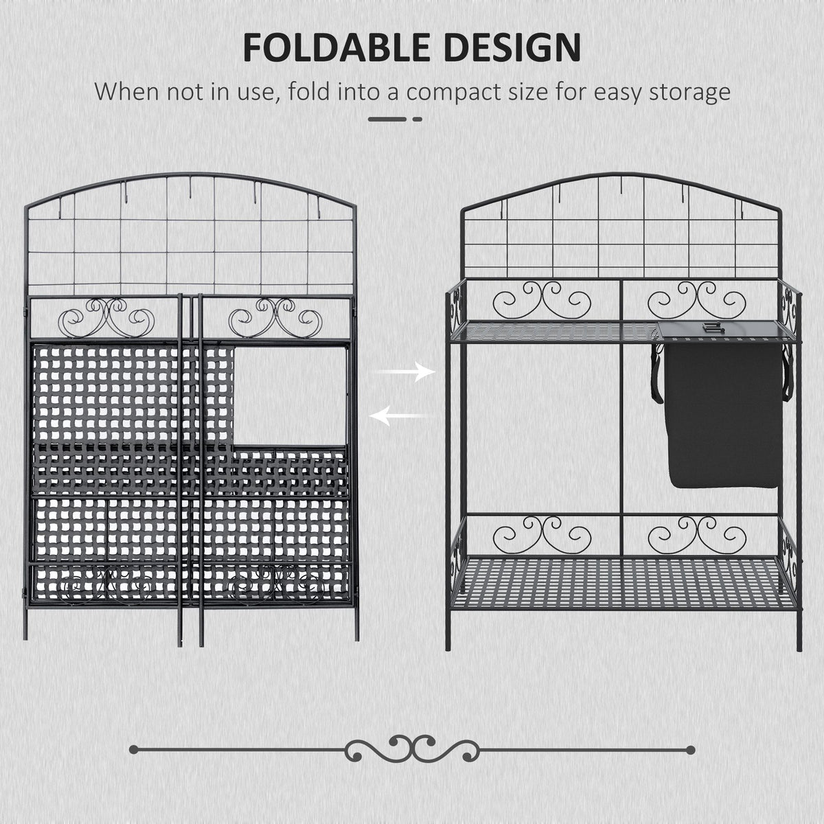 Folding Potting Bench Table with Storage Shelf, Flourishes — product view 7