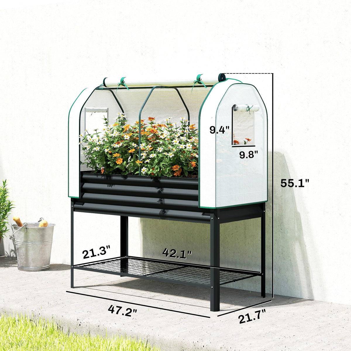 Galvanized Raised Garden Bed with Greenhouse Cover, Black — product view 5