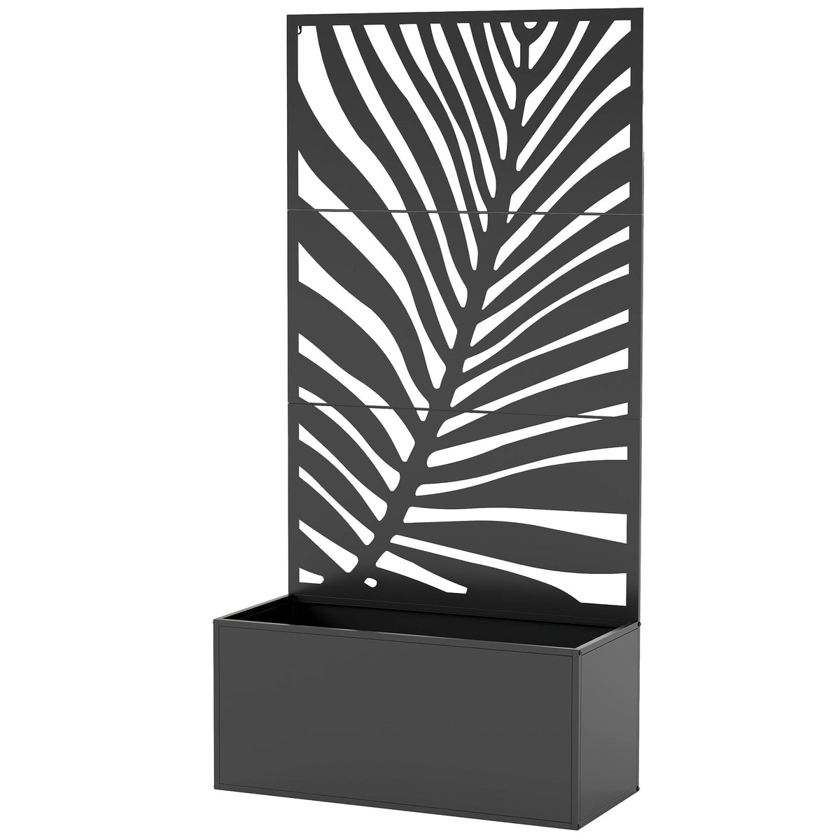 71" Metal Planter Box with Trellis, Large Leaf Cut-Out — product view 2