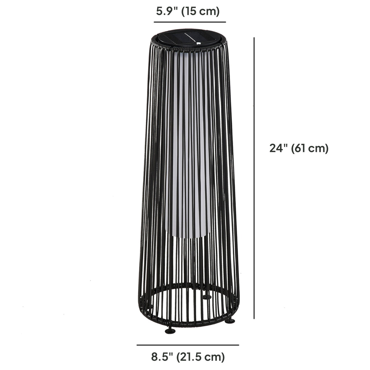 24" Wicker Solar Floor Lamp with Auto On/Off LED Lights, Black — product view 5