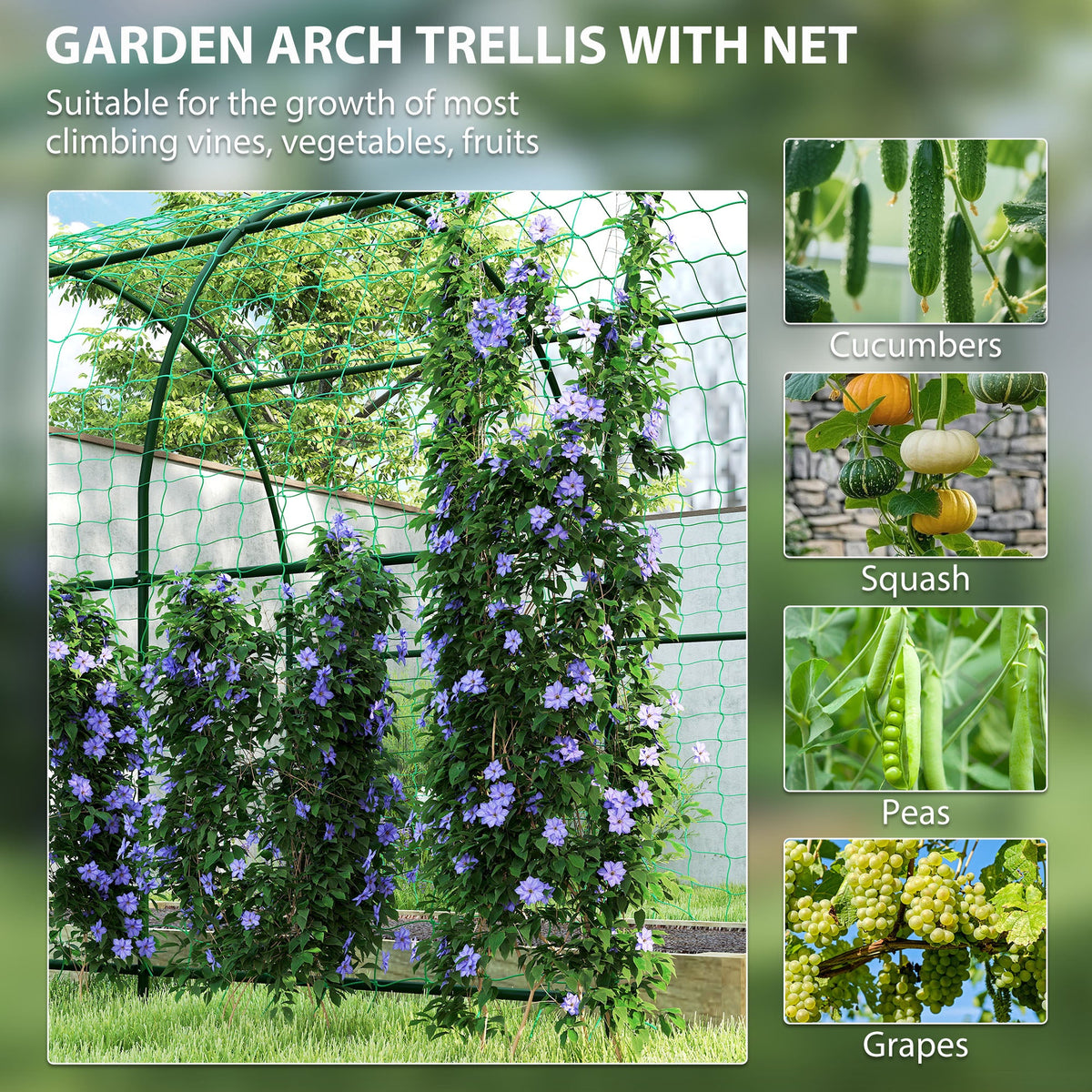 7.1FT Garden Arch Trellis with Climbing Net for Outdoor Plants — product view 6