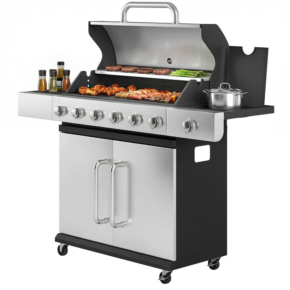 6 Burner Propane Gas Grill with Side Burner, 63,000 BTU , Warming Rack & Cabinet — product view 2