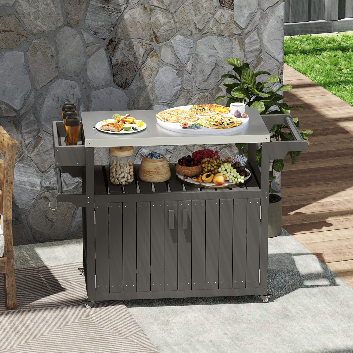 Outdoor Bar Cart with Storage Cabinet, Dark Gray — product view 4