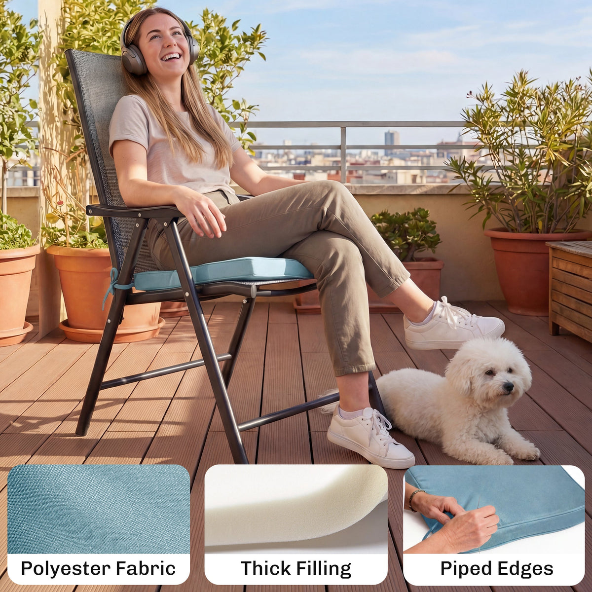 Set of 6 Chair Cushion Seat Pads with Straps, Light Grey — product view 6