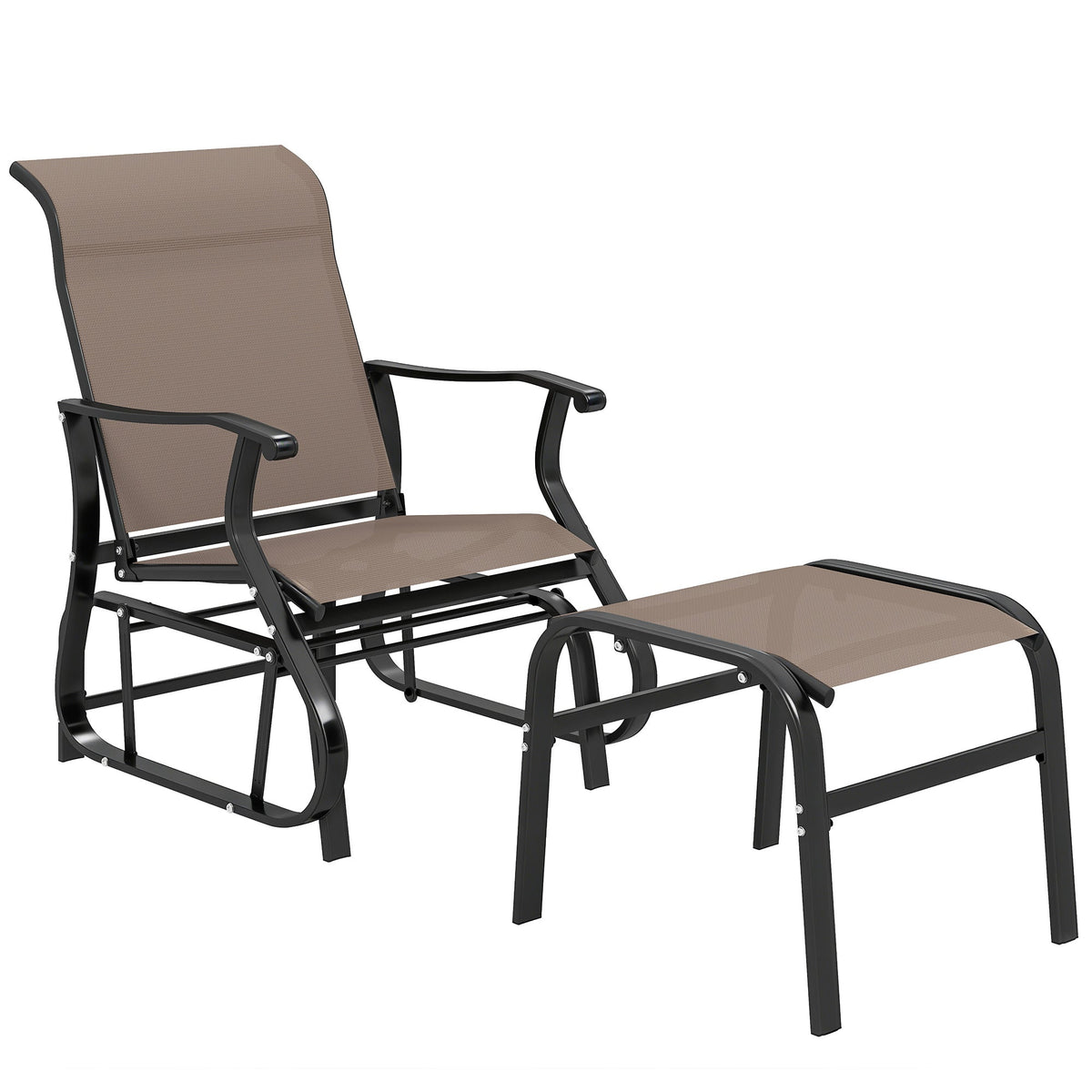 2-Piece Outdoor Glider Chair with Ottoman and All-Weather Breathable Mesh, Brown — product view 1