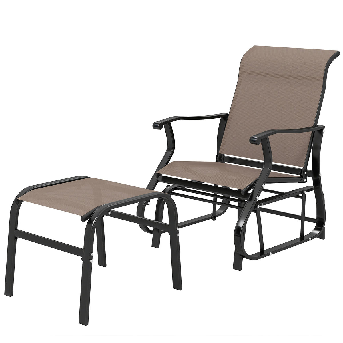 2-Piece Outdoor Glider Chair with Ottoman and All-Weather Breathable Mesh, Brown — product view 2