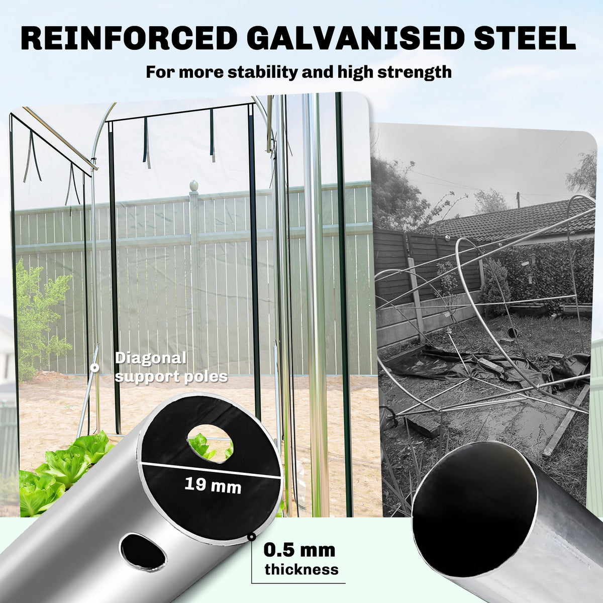 10' x 3' x 6.5' Walk-in Tunnel Greenhouse, Clear — product view 7