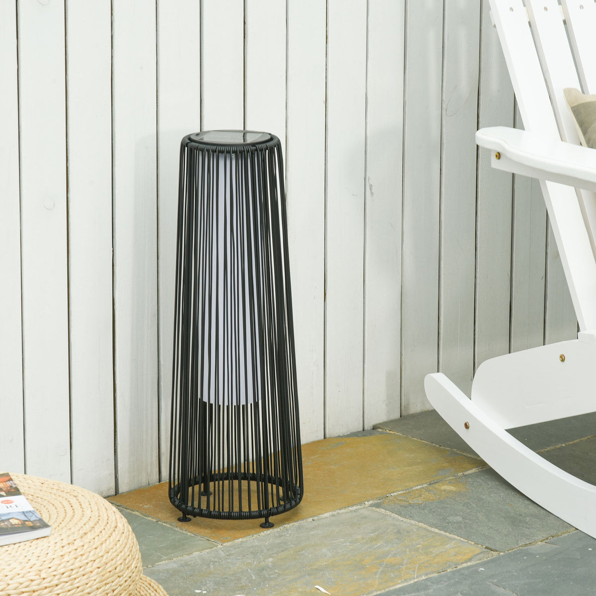 24" Wicker Solar Floor Lamp with Auto On/Off LED Lights, Black — product view 3