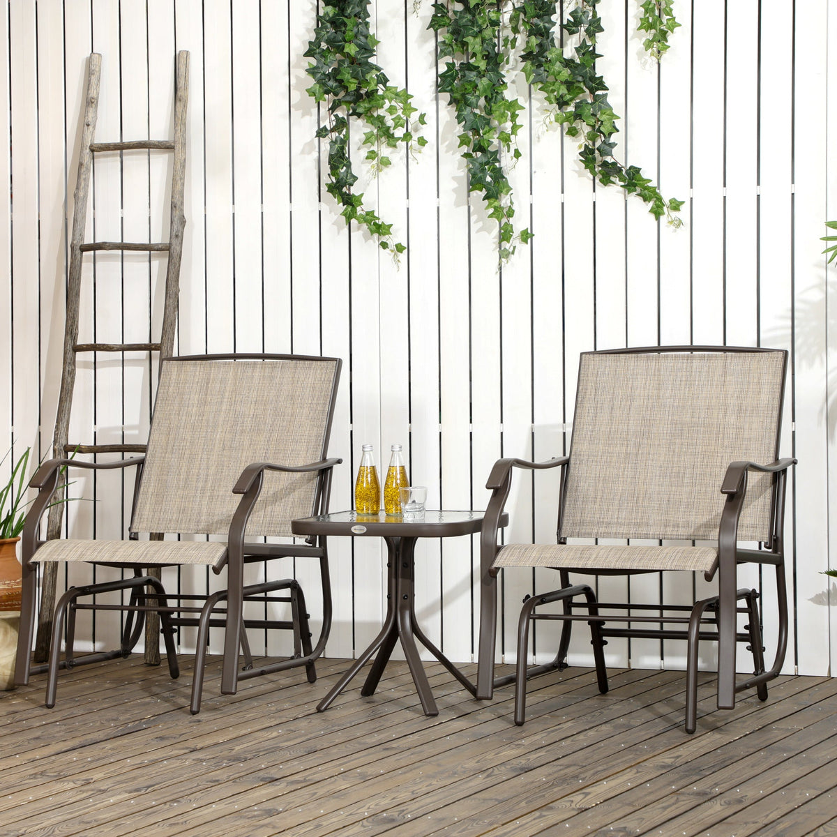 3 Piece Outdoor Glider Chair with Coffee Table Bistro Set, Mixed Brown — product view 3