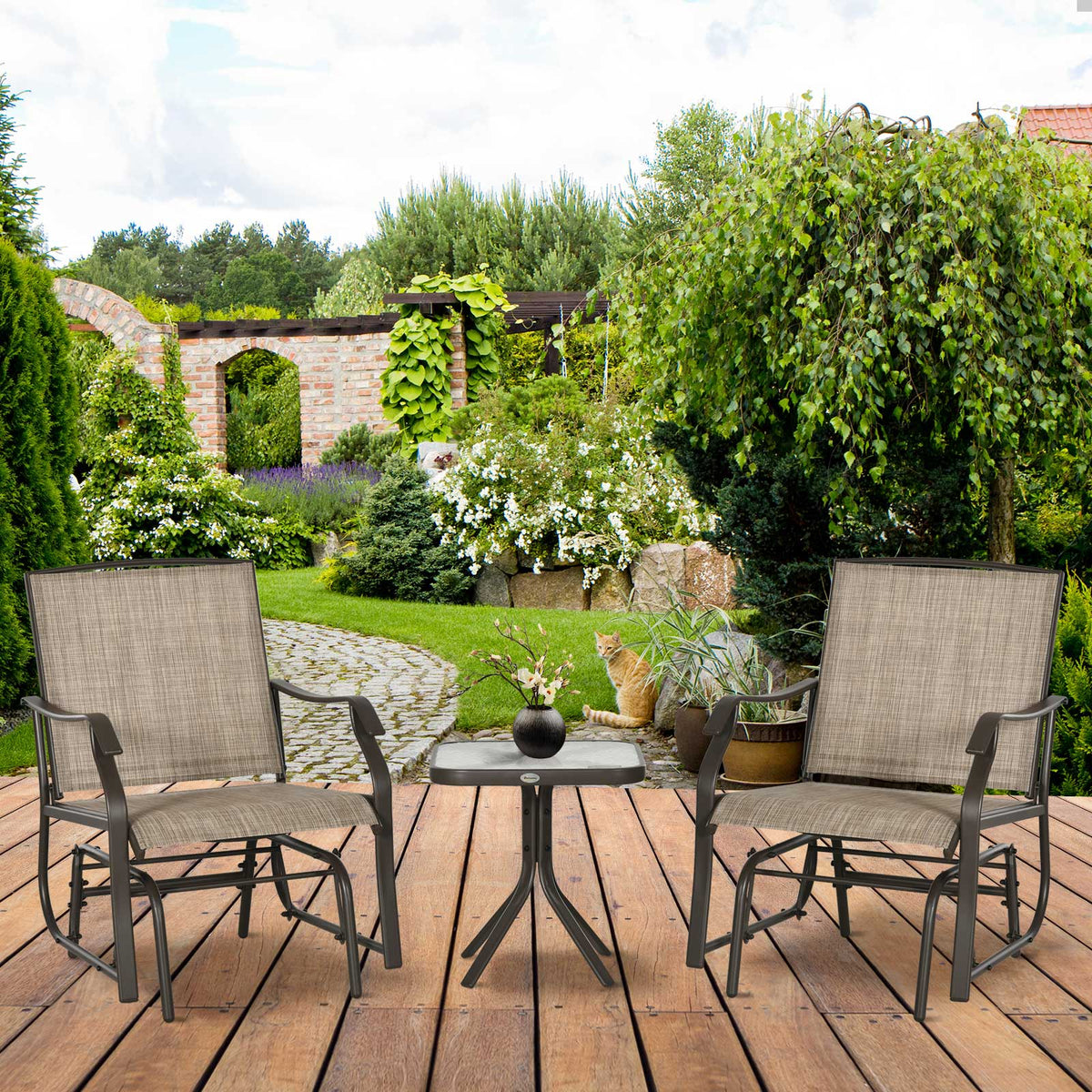 3 Piece Outdoor Glider Chair with Coffee Table Bistro Set, Mixed Brown — product view 4