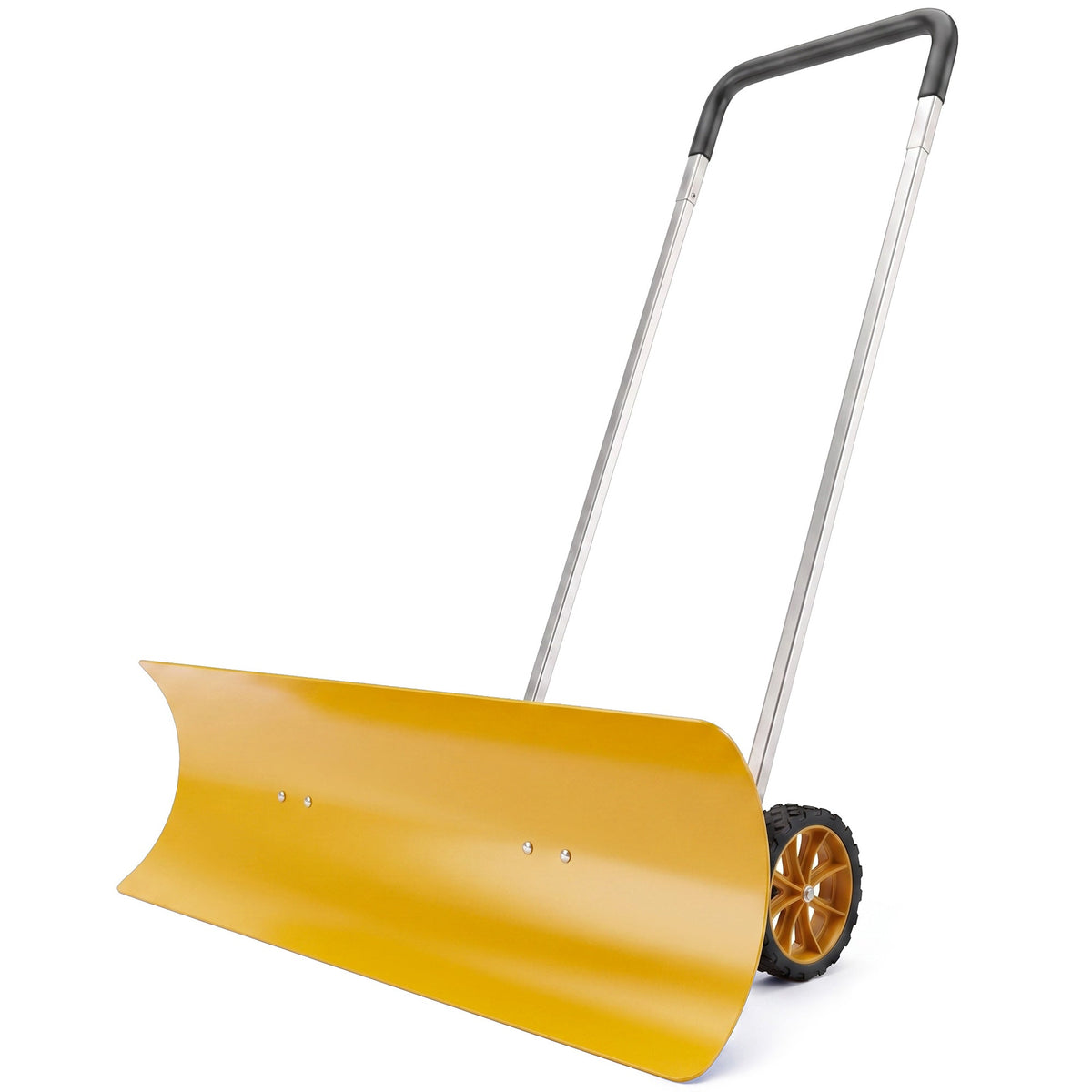 37" Extra-Wide Aluminum Snow Pusher with Wheels and Ergonomic Handle, Yellow — product view 2