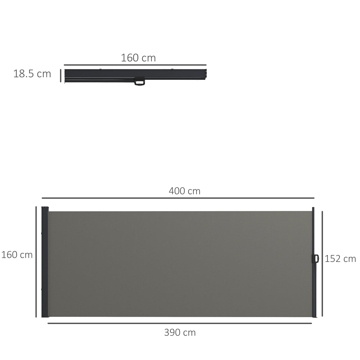 400 x 160 cm Retractable Side Awning Privacy Screen, Dark Grey — product view 5