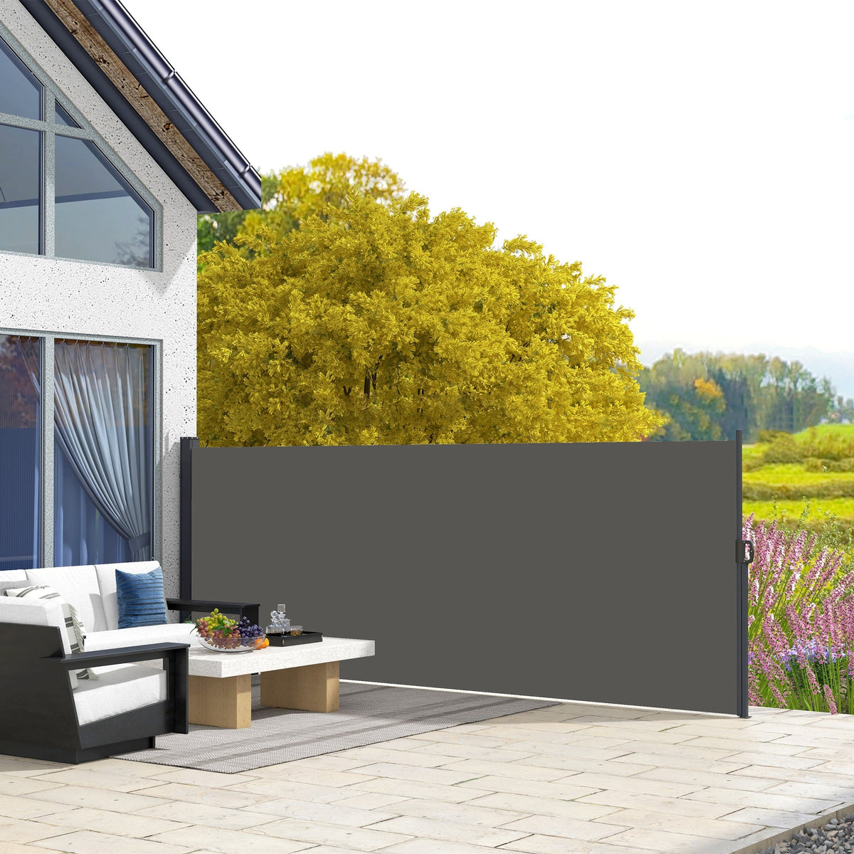 400 x 160 cm Retractable Side Awning Privacy Screen, Dark Grey — product view 4